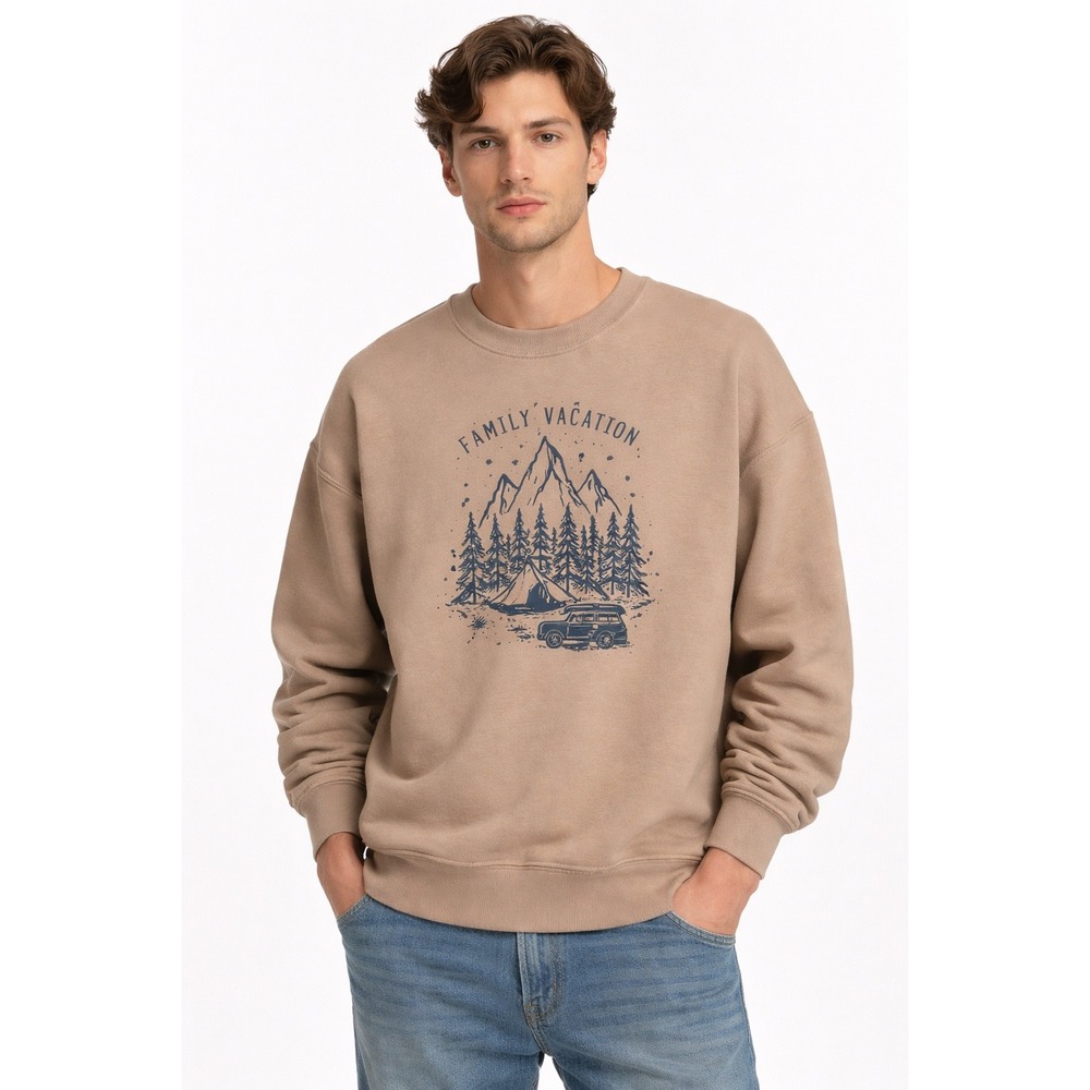 Kiel James Patrick Sweatshirt Mens 2XL Tan Family Vacation Graphic Pullover